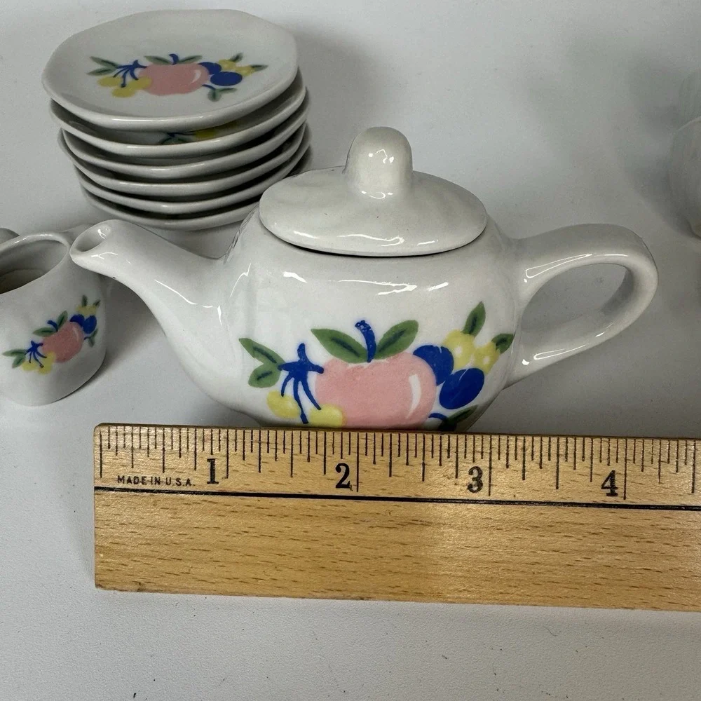 Vintage Honghura Craft Child Doll Porcelain Tea Set ‎ Apple Fruit MCM 22pc